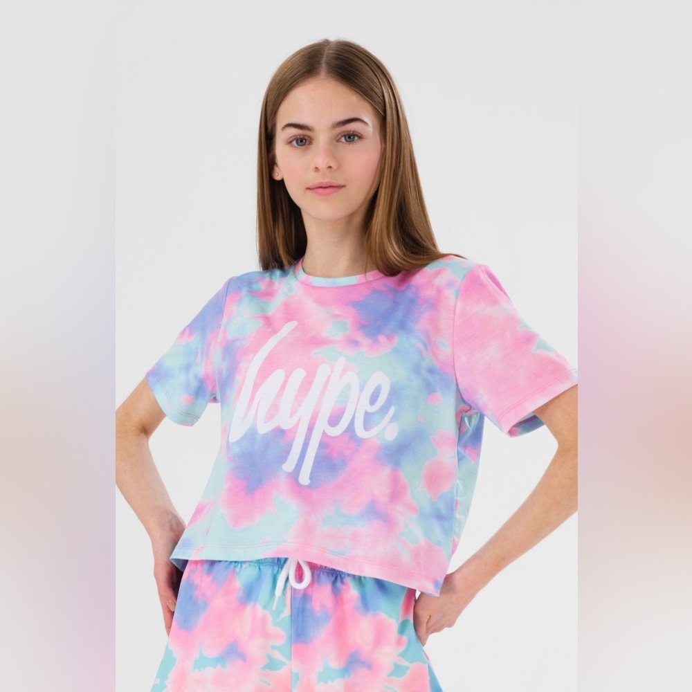 Hype Girls Multicolor Dream Smudge Script Crop T-Shirt